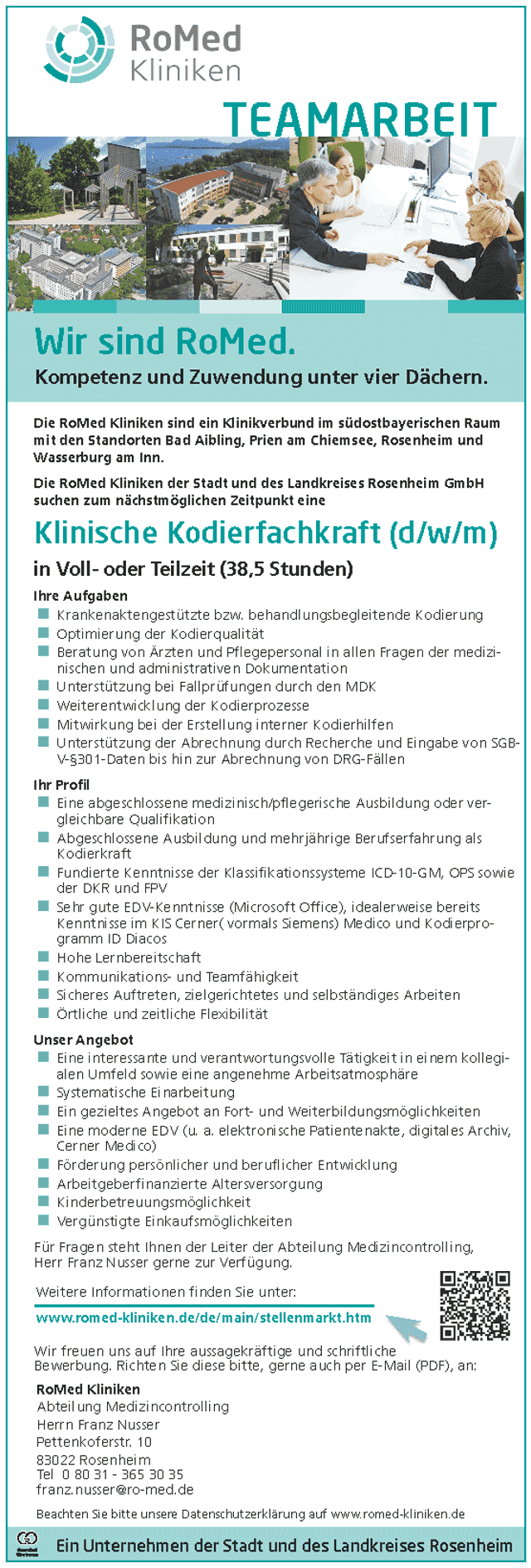 RoMed Kliniken GmbH Rosenheim: Klinische Kodierfachkraft (d/w/m)