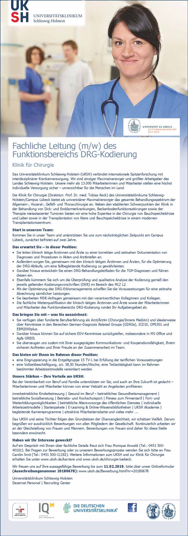 Universitätsklinikum Schleswig-Holstein: Fachliche Leitung DRG-Kodierung (m/w)