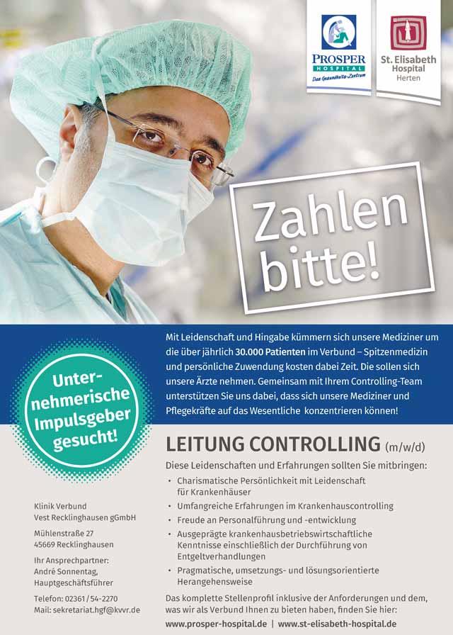 Klinik Verbund Vest Recklinghausen gGmbH: Leitung Controlling (w/m/d)