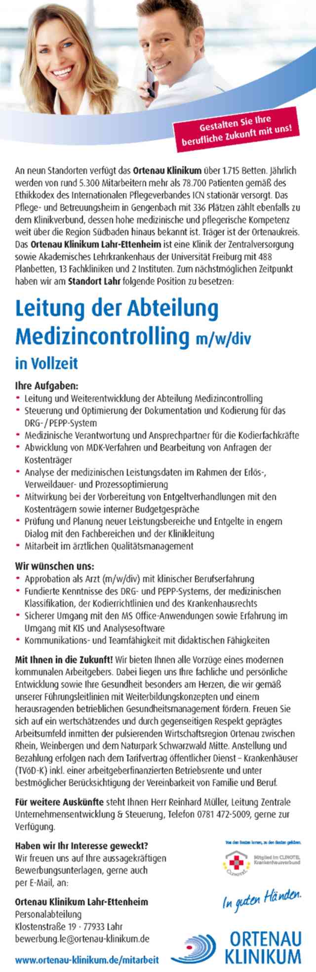 Ortenau Klinikum Lahr-Ettenheim: Mitarbeiter Medizincontrolling (m/w/div)