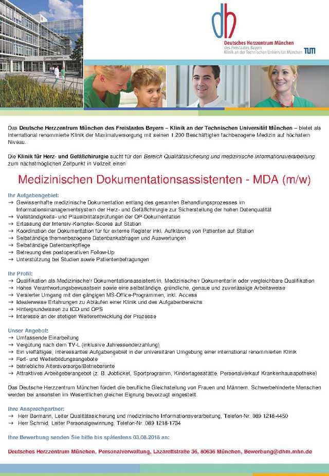 Deutsches Herzzentrum München: Medizinischer Dokumentationsassistent - MDA (m/w)