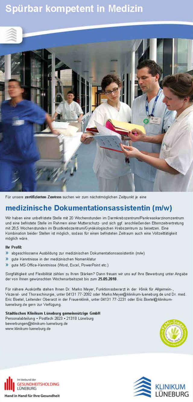 Städtisches Klinikum Lüneburg gGmbH: medizinische Dokumentationsassistentin (m/w)