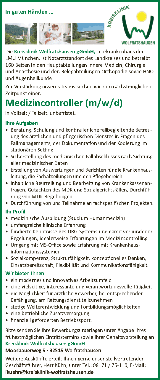 Kreisklinik Wolfratshausen gGmbH: Medizincontroller (m/w/d)