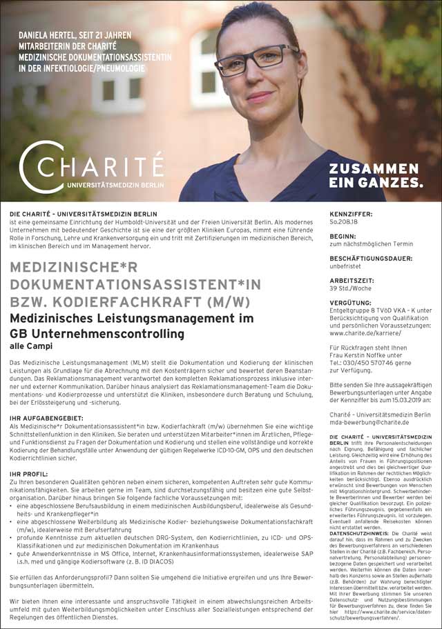 Charité - Universitätsmedizin Berlin: Med. Dokumentationsassistent / Kodierfachkraft (m/w)