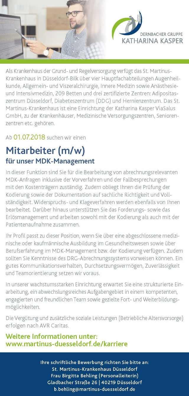 St. Martinus-Krankenhaus Düsseldorf: Mitarbeiter MDK-Management (m/w)