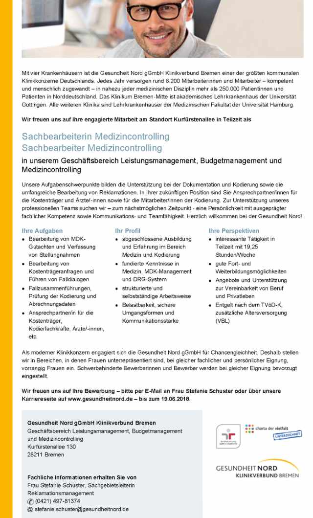 Gesundheit Nord gGmbH, Klinikverbund Bremen: Sachbearbeiter Medizincontrolling (m/w)