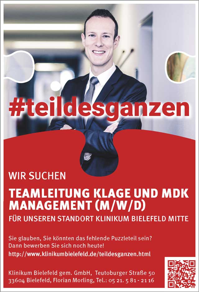  Klinikum Bielefeld gem.GmbH: Teamleitung Klage & MDK-Management (m/w/d)